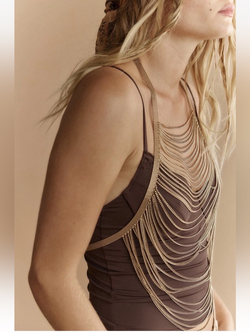Free People I Love Your Way Gold Metal Draped Adjustable Body Chain NWT